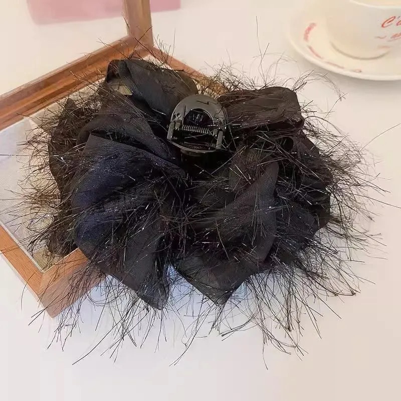 Fabric Mesh Multi-layer Bow Hair Claw Clip Shiny Hair Accessory_voghion.com