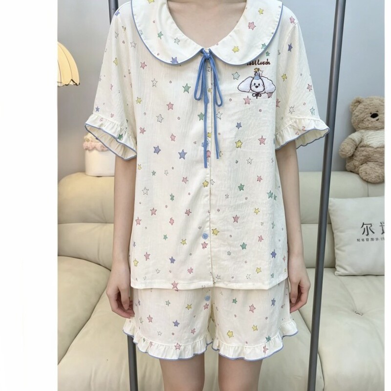 Wholesale Plus-Size Pajamas for Fat Girls, Loose-Fitting 120kg Korean Style Doll Collar Princess Style Pajamas for Women, Summer Set 100kg