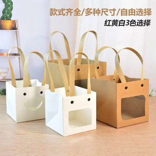 Transparent Window Gift Bag Kraft Paper Bag Square Handbag Succulent Potted Holiday Flower Gift Bag Wholesale