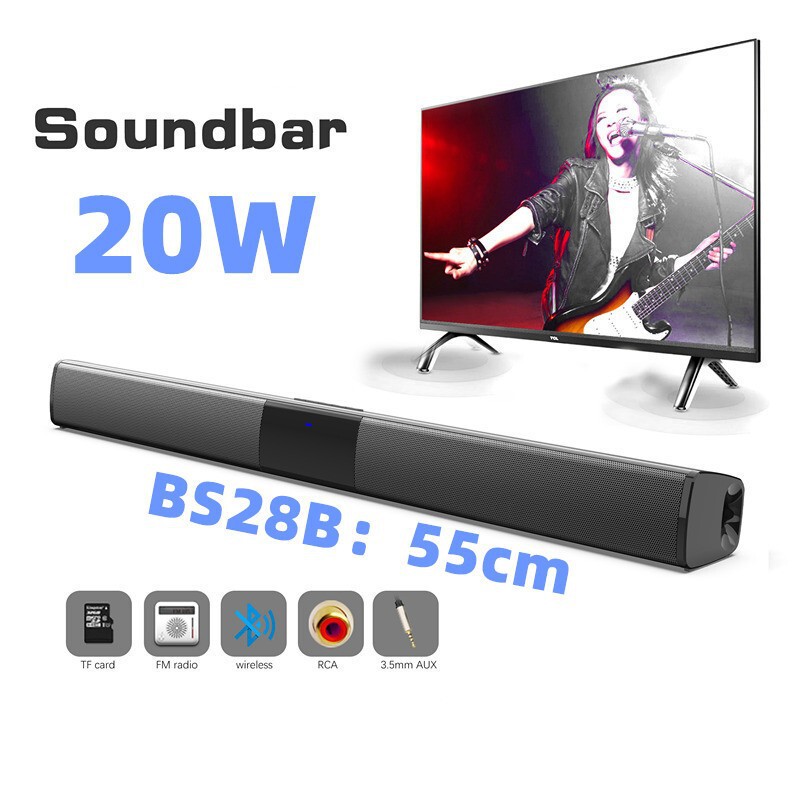 Cross-Border Bs28B Long Strip Soundbar Bluetooth Speaker with Heavy Bass, High-Power Wireless Remote Control, Rca Tv Large Speaker