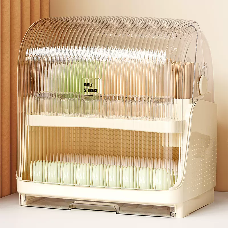 星优厨房置物架家用多层防尘碗筷收纳盒沥水碗柜双层碗碟收纳架子