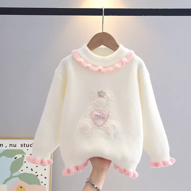 儿童毛衣秋冬新款女童毛衣圆领韩国绒中小童卡通童装可爱风童毛衣