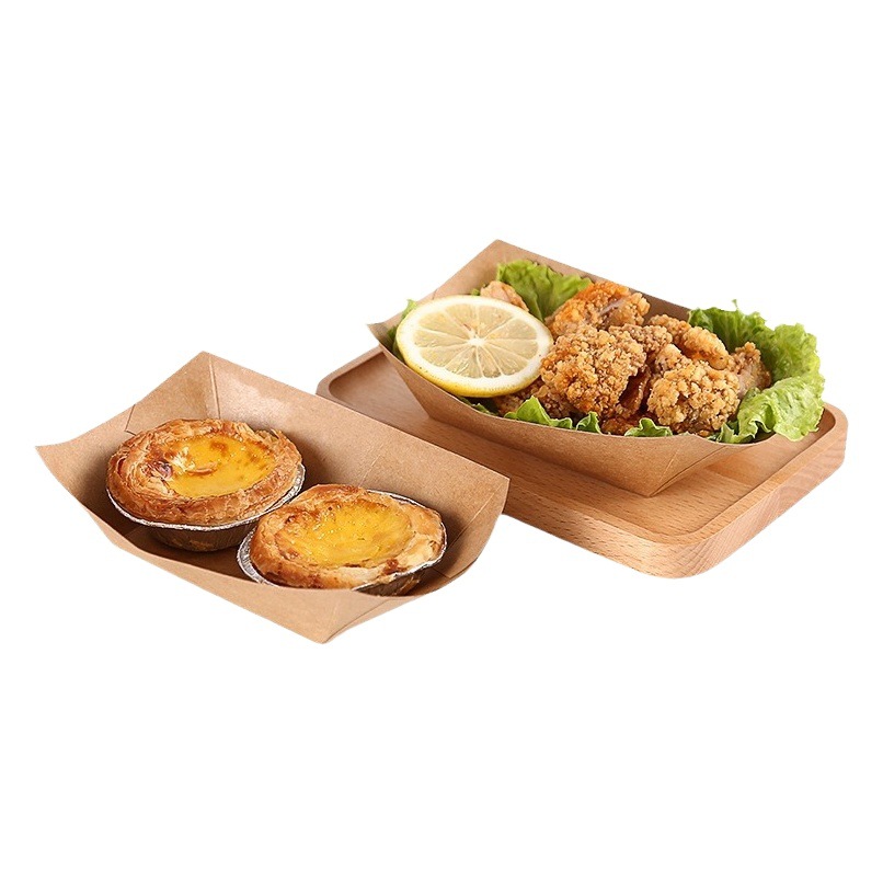 Kraft Paper Boat-Shaped Bowl Disposable Thickened Open-Top Sweet Potato Box Snack Paper Boat Box Kraft Paper Tray