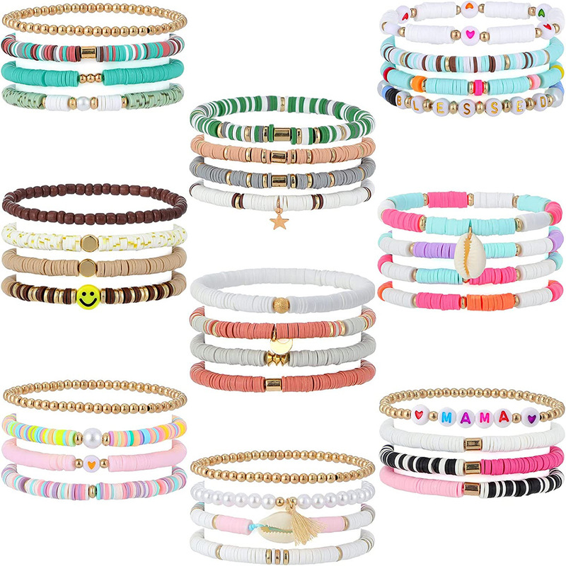 Bohemian colorful clay candy-colored bracelet suit Star Moon shell letter ethnic style personalized bracelet jewelry