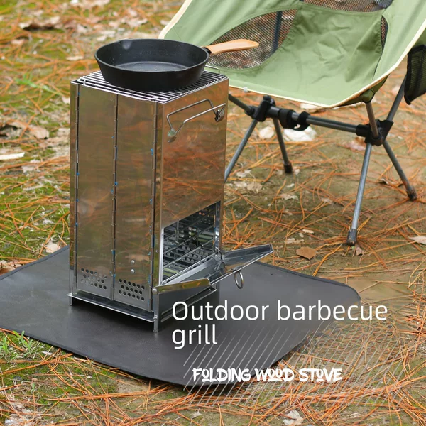 Outdoor Folding Portable Stainless Steel Wood Stove, Square Barbecue Grill, Mini Charcoal Stove, Outdoor Camping Barbecue Grill