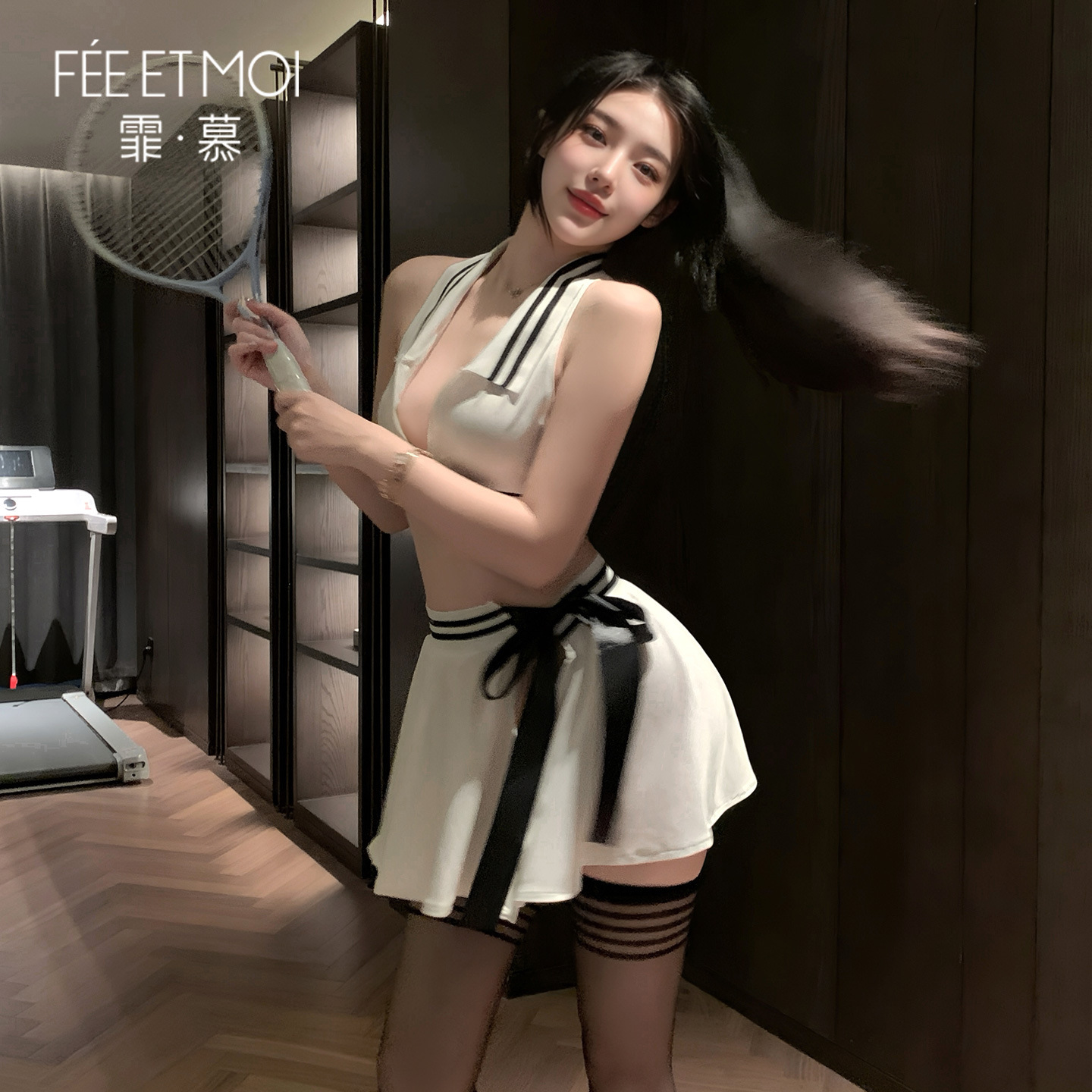 Feimu テニス女神スプリットセット胸露出サイドスリット露出尻浮気セクシーパジャマセクシーランジェリー ZY38