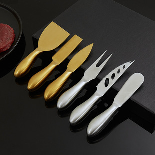 Wholesale stainless steel hollow handle cheese knife and fork six-piece kitchen jam cheese knife baking cream spatula suit