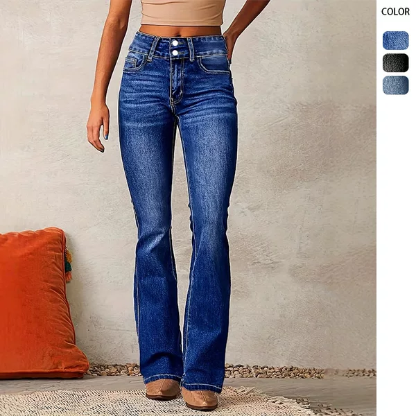 2025 Spring Amazon European and American Cross-Border New Retro Stretch Jeans Women's Washed Micro-Flared Trousers Women