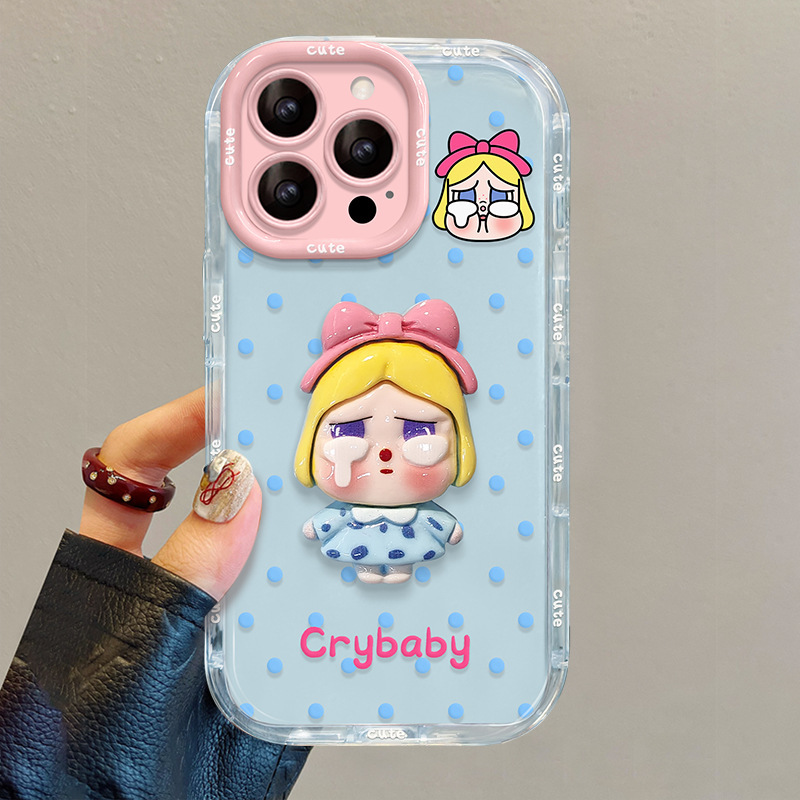 波点哭娃公仔适用苹果16可爱手机壳iphone14promax多巴胺15卡通女|undefined