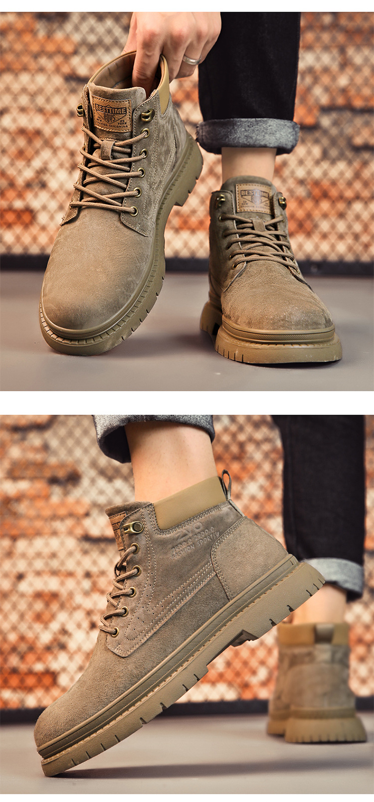 Primavera estate inverno grandi stivali bassi in stile britannico scarpe da lavoro da uomo stivali gialli grandi retrò_voghion.com