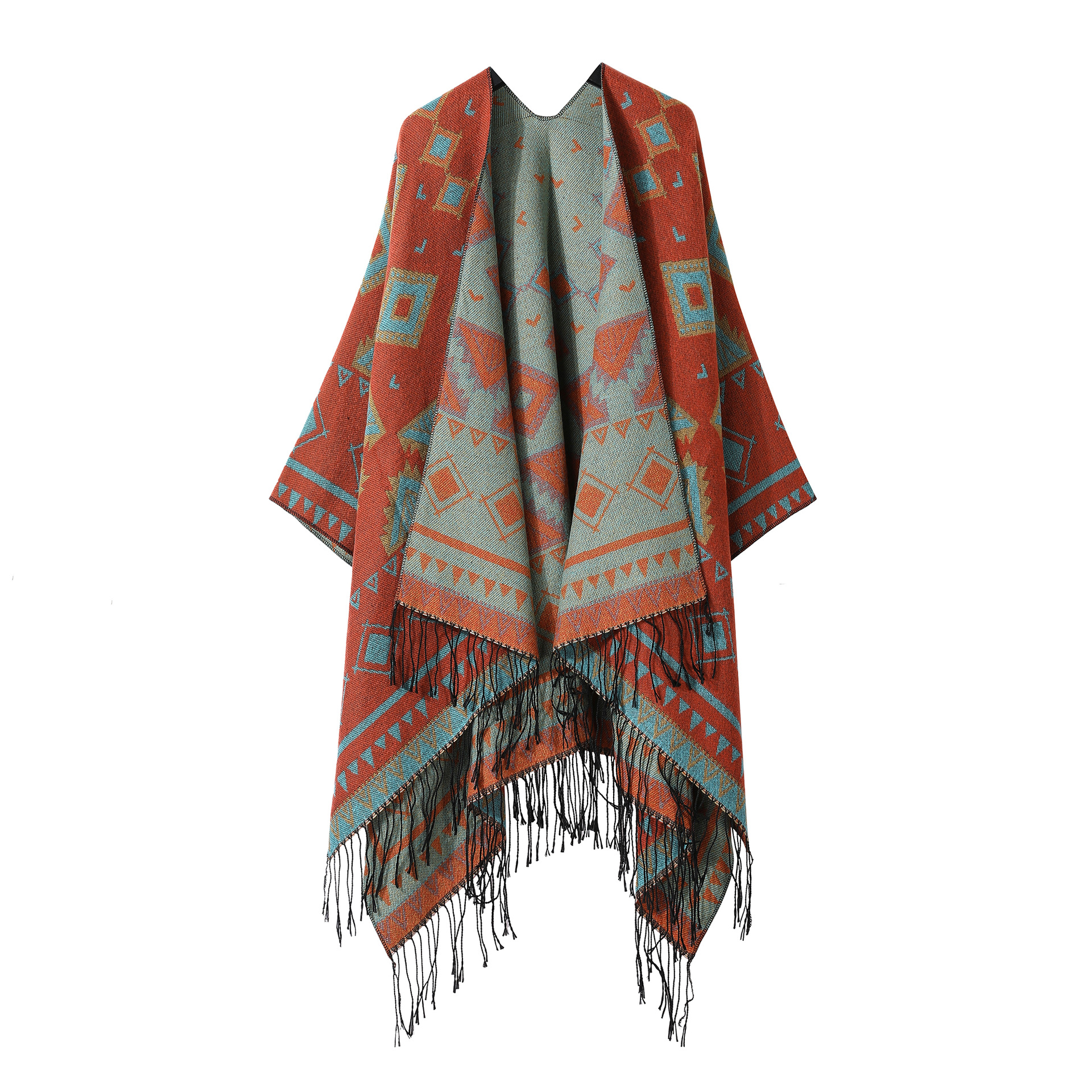 Sciarpa scialle donna con nappe mantella calda da viaggio_voghion.com