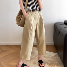 出口日本原单！女夏薄款高腰宽松直筒休闲裤莱赛尔遮胯时尚八分裤