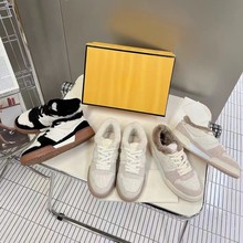 羊毛厚底棉鞋2025冬季新款真皮加绒加厚毛毛鞋拼色休闲百搭板鞋女