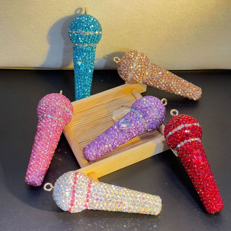 Cross-Border Full Rhinestone Soft Clay Creative Microphone Keychain Accessory Car Bag Pendant Student Gift with a High-End Feel Cross-Border Full Rhinestone Soft Clay Creative Microphone Keychain Accessory Car Bag Pendant Student Gift with a High-End Feel
