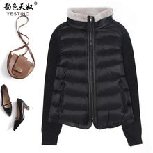 2026冬新款90白鹅绒羽绒服女短款拼接羊皮毛一体鹅绒服针织袖外套