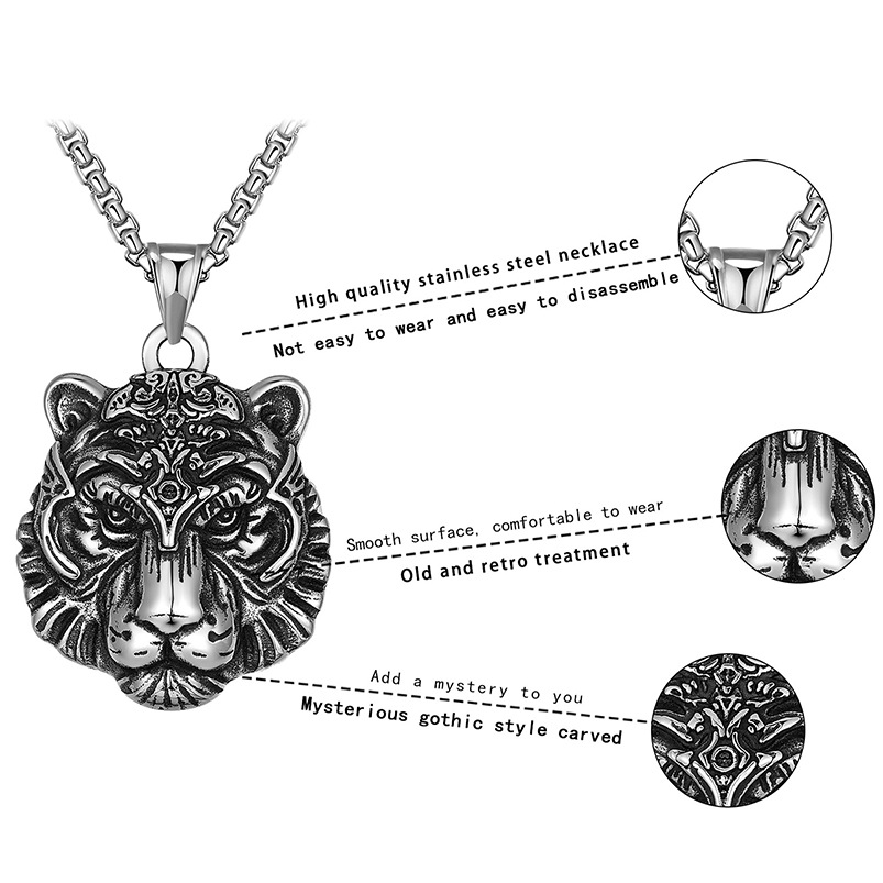 Anno 2022: Collana lunga da uomo con testa di tigre in acciaio al titanio_voghion.com