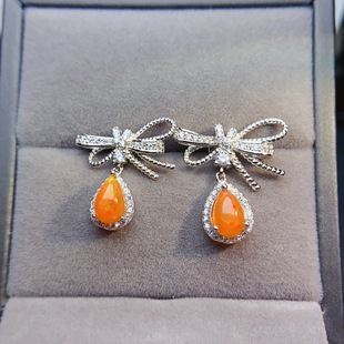 Factory wholesale explosions natural fire opal earrings S925 silver inlaid main stone 6*8 hot Europe and the United States a generation of hair