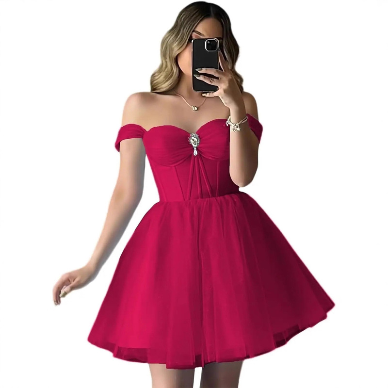 Sparkly Tulle Homecoming Dresses Off the Shoulder Short Prom Dresses for Fluffy Sweetheart Cocktail Party Graduation Gowns