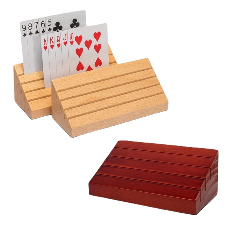 Una pieza al por mayor de madera jugando a los naipes soporte de madera de la exhibición de la tarjeta de juego de la familia