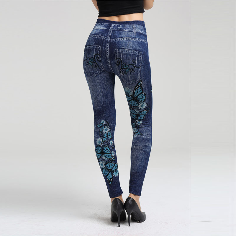 Summer knitted blue denim leggings