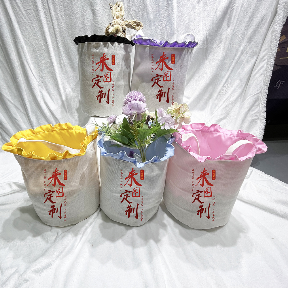 Guangdong Zhaoqing, bolsa de dulces para niños, cesta de encaje, bolso de mano de algodón y lino de 300g, cesta de Pascua xqds0190a