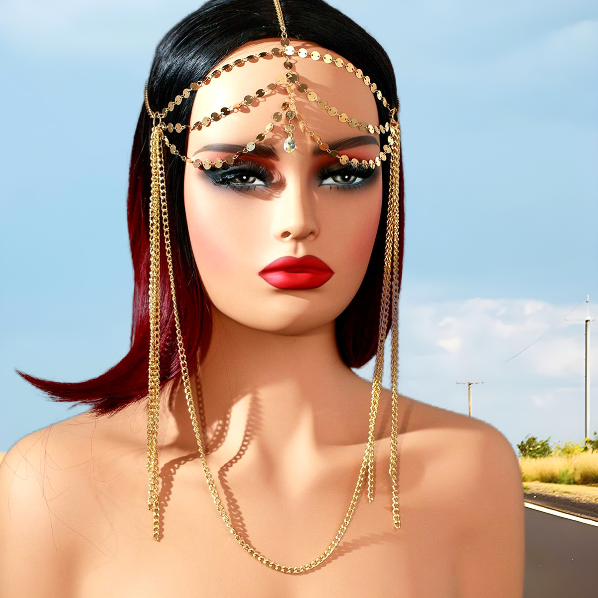 Creative New European and American-style Headwear Fashion Simple Golden Sequin Chain Tassel Headchain Headwear Women's Headwear Jewelry