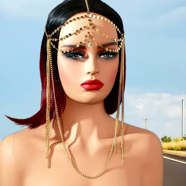 Creative New European and American-style Headwear Fashion Simple Golden Sequin Chain Tassel Headchain Headwear Women's Headwear Jewelry
