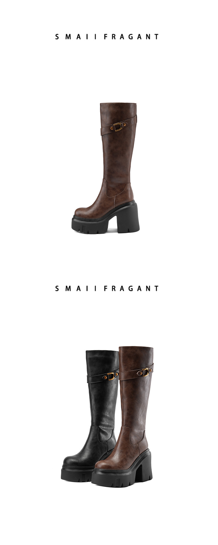 Boot nữ cổ cao ôm bắp chân khóa kéo đế dày gót cao — Lót nhung đen chi tiết 8