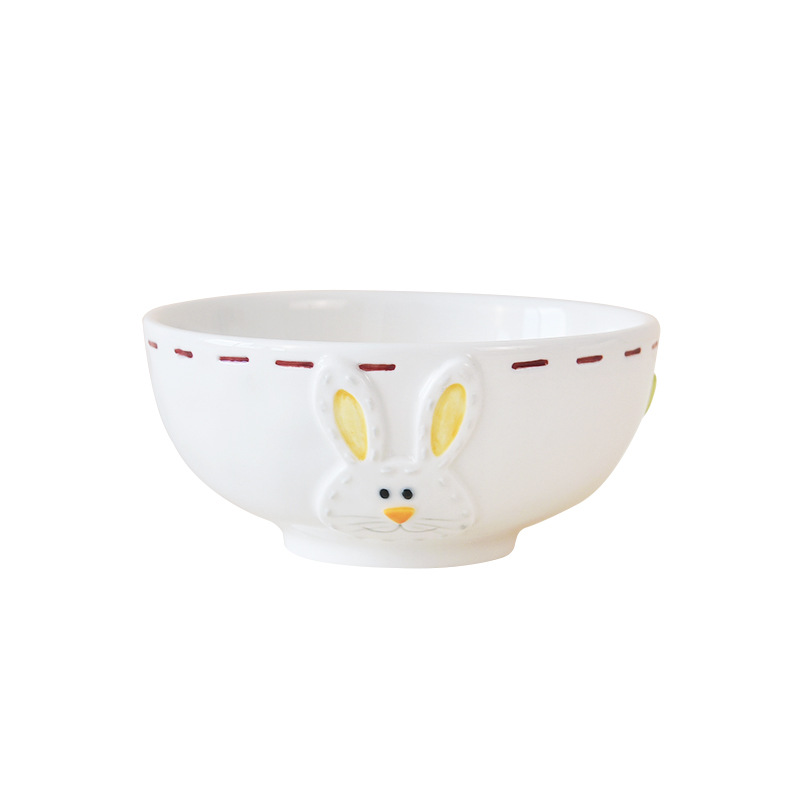 Tazón de conejo en relieve súper lindo, vajilla para niños, plato de salsa para mojar, tazón de arroz de pequeña capacidad para el hogar, tazón de verduras, tazón de fideos, tazón de sopa