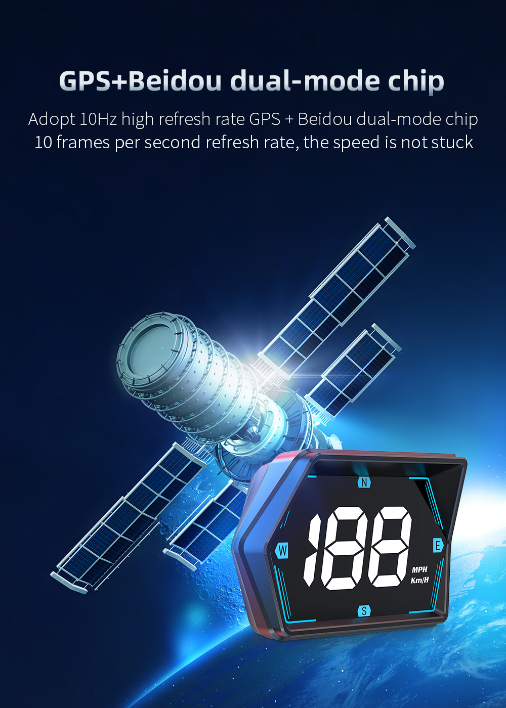 Car HUD Head-Up Display GPS Speed Compass USB Interface for Truck Bus