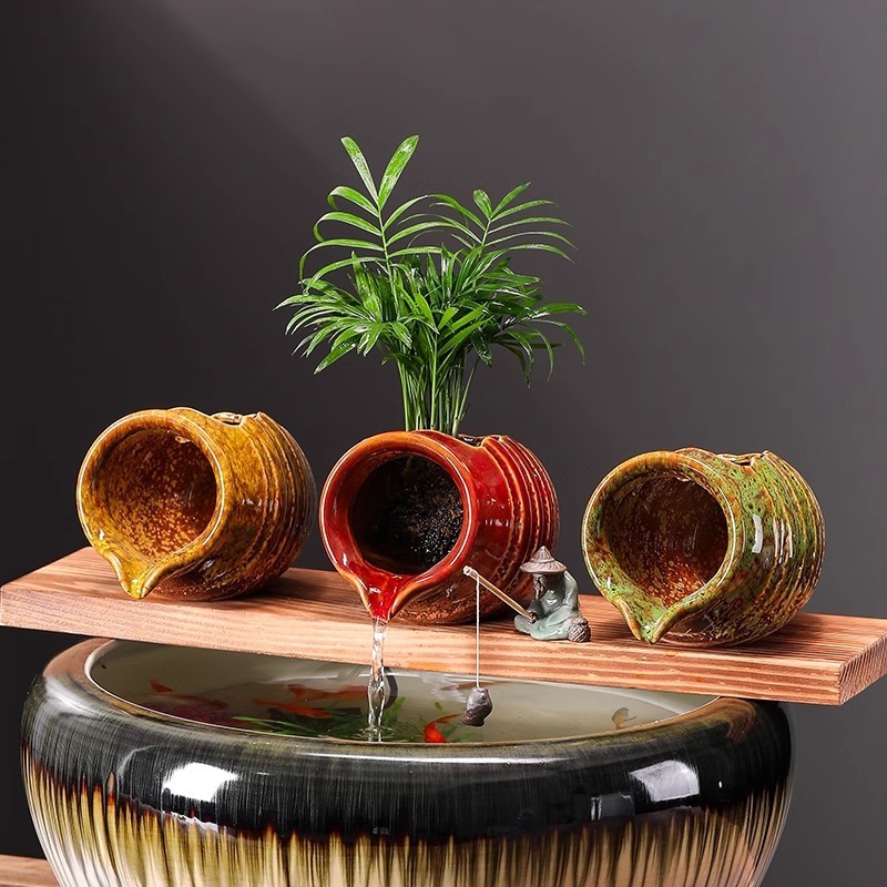 Circulating Flowing Water Clay Pot Ecological Tank Ancient Fish Farming Courtyard Landscaping Ornaments Indoor Oxygenation Filter Flowing Water Accessories