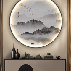 新しい中国風の装飾絵画玄関ホール LED ライト絵画ライト壁画ティールーム廊下アルミ合金ラウンド吊り絵画