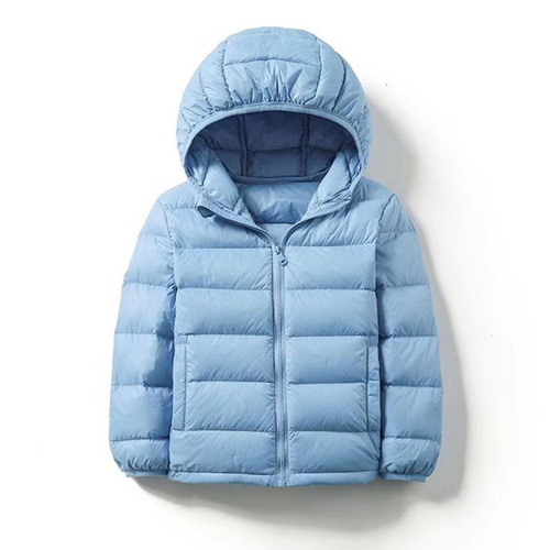 Children's thin down jacket school uniform pure color new hooded winter medium and large child short down jacket 90 down cross-border