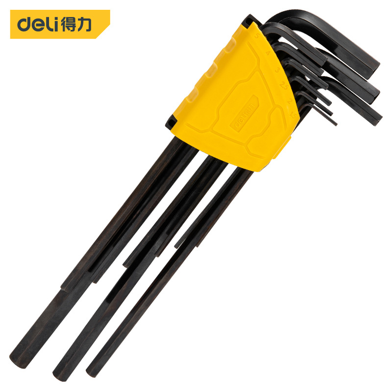 得力发黑标准平头内六角9件套套装扳手公制加长款内六方L型扳子