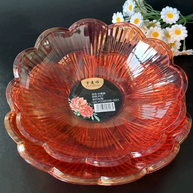 Цветение сливы прозрачные красные фруктовые зарезанные тарелки пластиковые тарелки с фруктами оптом 1 юань 2 юаней магазин