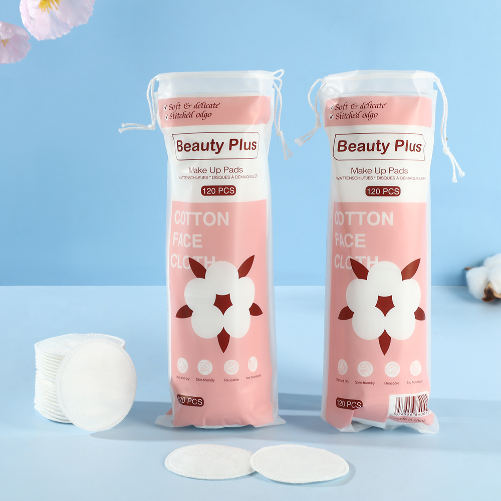 Bolsa de cuerda 120 piezas de algodón maquillaje redondo no tejido agujero de alfiler cerrado borde de doble efecto piel de algodón desechable
