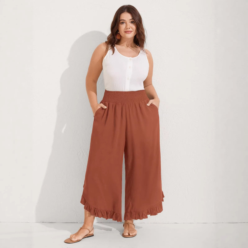 2026 European and American Cross-Border Foreign Trade Women's Clothing Independent Website Spring and Summer Hot-Selling Ruffled Waistband Long Pants Wide-Leg Pants 2026 European and American Cross-Border Foreign Trade Women's Clothing Independent Website Spring and Summer Hot-Selling Ruffled Waistband Long Pants Wide-Leg Pants