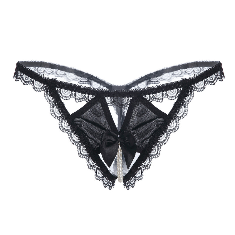 Sexy Underwear Pearl Massage Bow Lace Transparent T-pants Open Sexy Temptation Women's thong Sexy Underwear Pearl Massage Bow Lace Transparent T-pants Open Sexy Temptation Women's thong