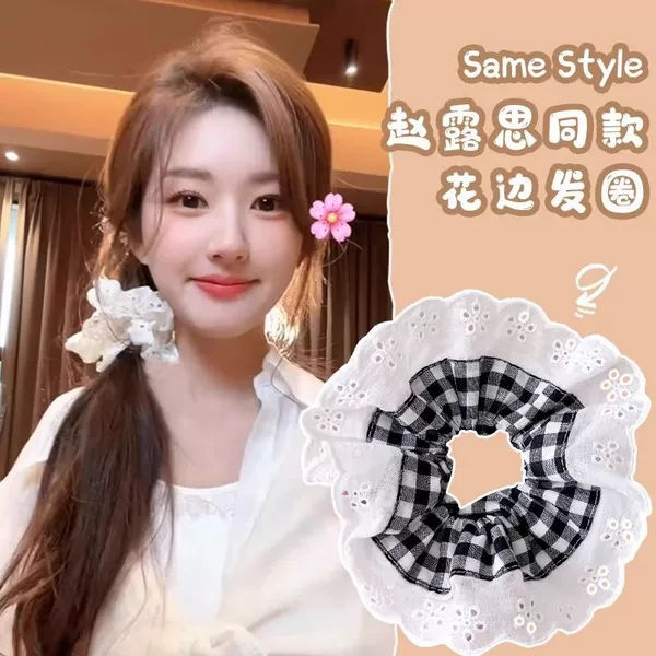 4#Black white lace hollow lace dual -layer