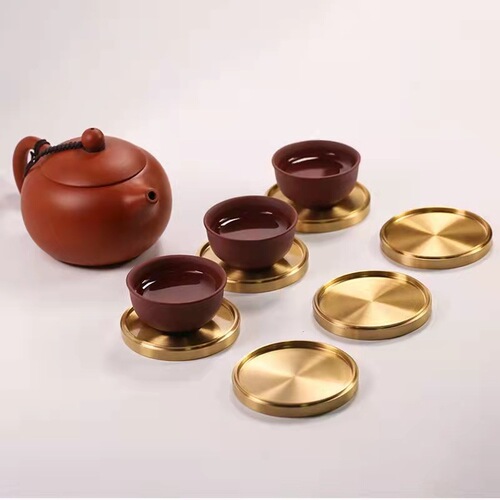 Brass coaster, copper incense plate, simple household kung fu tea set, insulation pad, placemat, Chinese style tea ceremony coaster base with