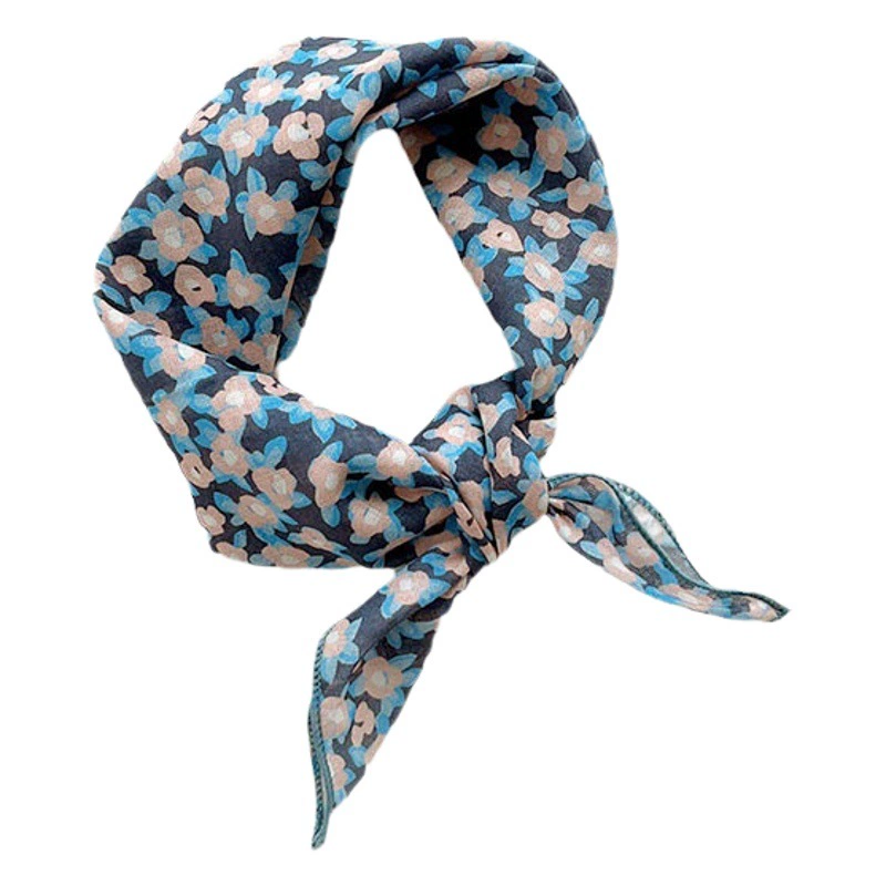 Универсальный художественный маленький квадратный шарф из хлопка и льна в японском стиле, новый стильный маленький шарф с цветочным рисунком, детский модный квадратный шарф из чистого хлопка в свежем Стиле