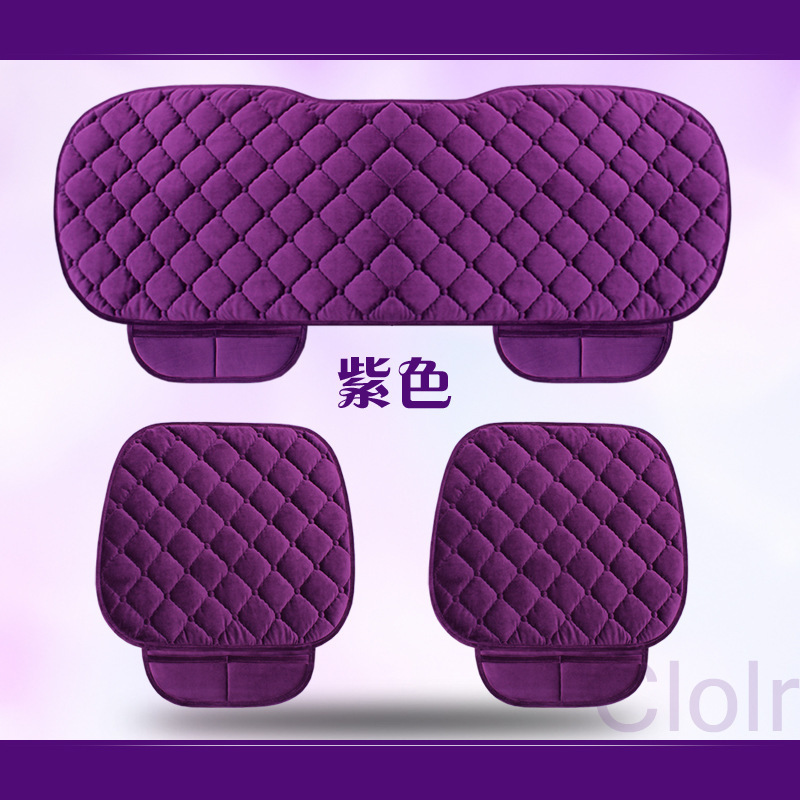 Qìchē Car Seat Cushion Plush Non-Slip 3-Piece Set (Seat cushion, seat cover) - rhombus-plush-purple-3-piece-set-standard