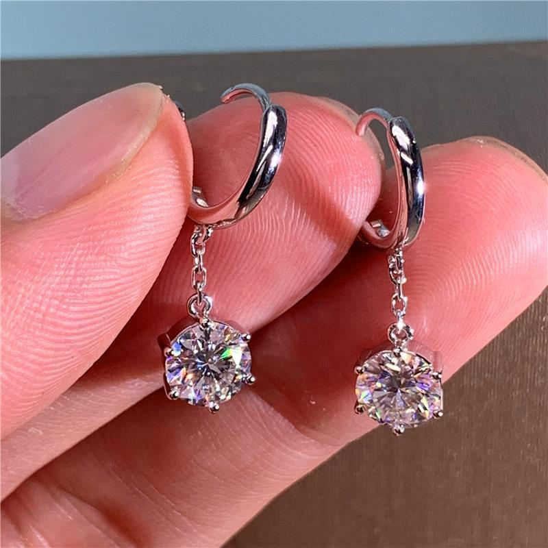 Pendientes de Plata de Ley 925 pendientes de diamantes incrustados de seis garras pendientes largos de moda para mujer pendientes de estilo coreano