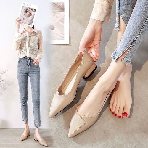 Casual Stylish Low-Heeled Slip-On Work Shoes 2025 New English Low-Heel Small Leather Shoes Pointed Toe Women's Single Shoes