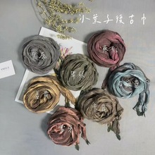 日系棉麻围巾女扎染单色春夏细窄长条薄款褶皱丝巾百搭时尚围脖