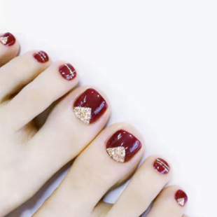 Summer toenail patch Red wear nail glitter powder toenail patch finished nails white nail wholesale