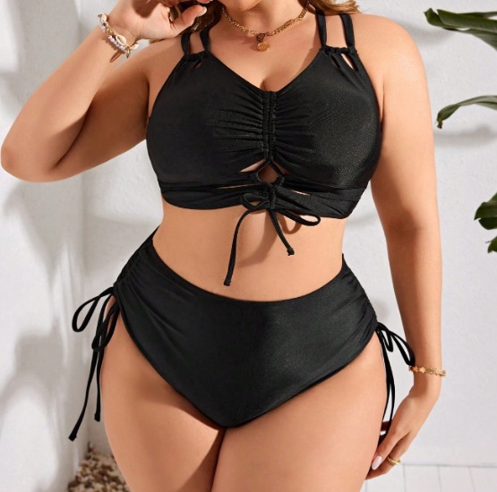 GraceChic GraceChic 2024 New European And American One-Piece High-End Sexy Drawstring High Waist Two-Piece Swimsuit For Plus Size Women,_voghion.com