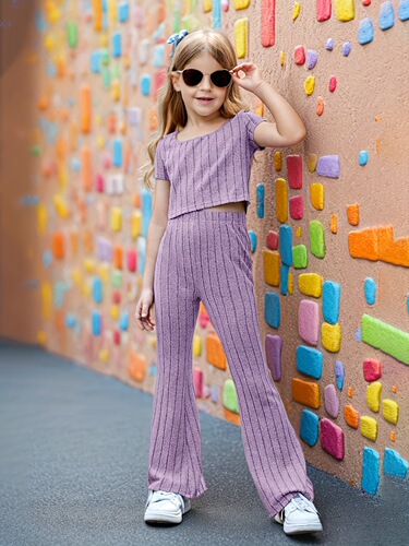 Cross-border foreign trade INS sweaters, pit strip, short top, trumpet pants suit, girls 'round collar, cross-border hot sales