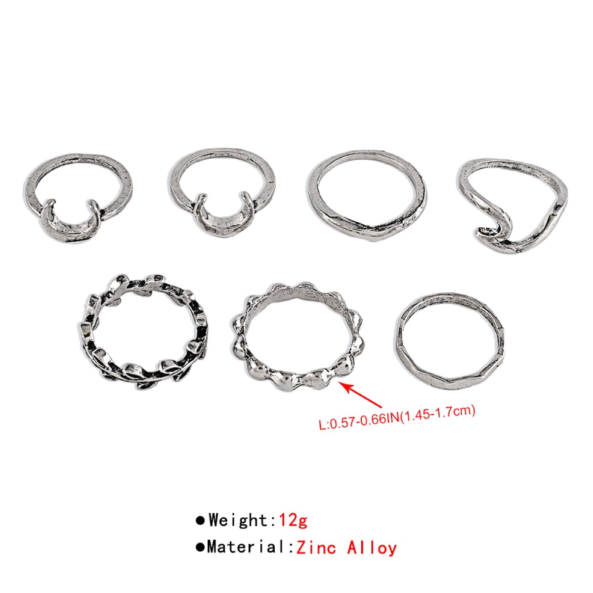 Fashion Simple Metallic Crescent Leaves Knuckle Zinc Alloy Ring Set display picture 3