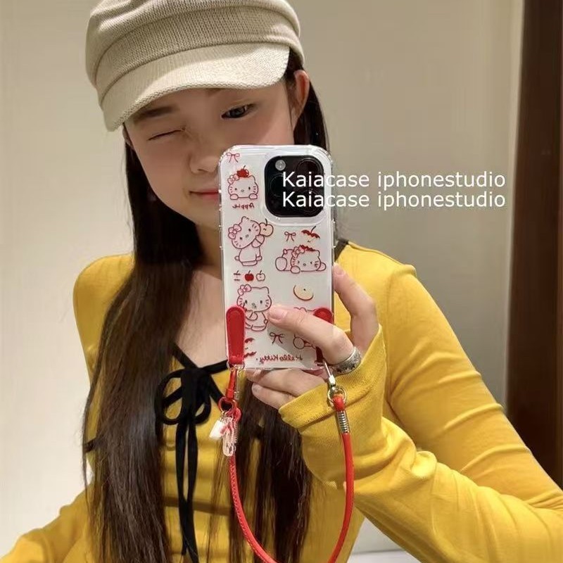 红线条苹果Kitty猫挂件适用iPhone17PROMAX手机壳新款16/15/14/13|undefined